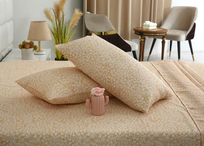 3 PCs Double Bed Sheet-Beige Bloom Bed Sheets Apricot