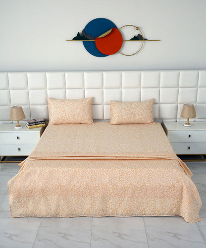 3 PCs Double Bed Sheet-Beige Bloom Bed Sheets Apricot