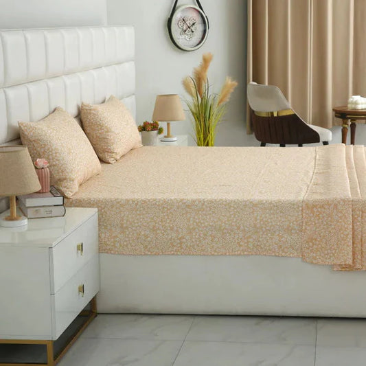 2Pcs Single Bed Sheet- Beige Bloom single bed sheet Apricot