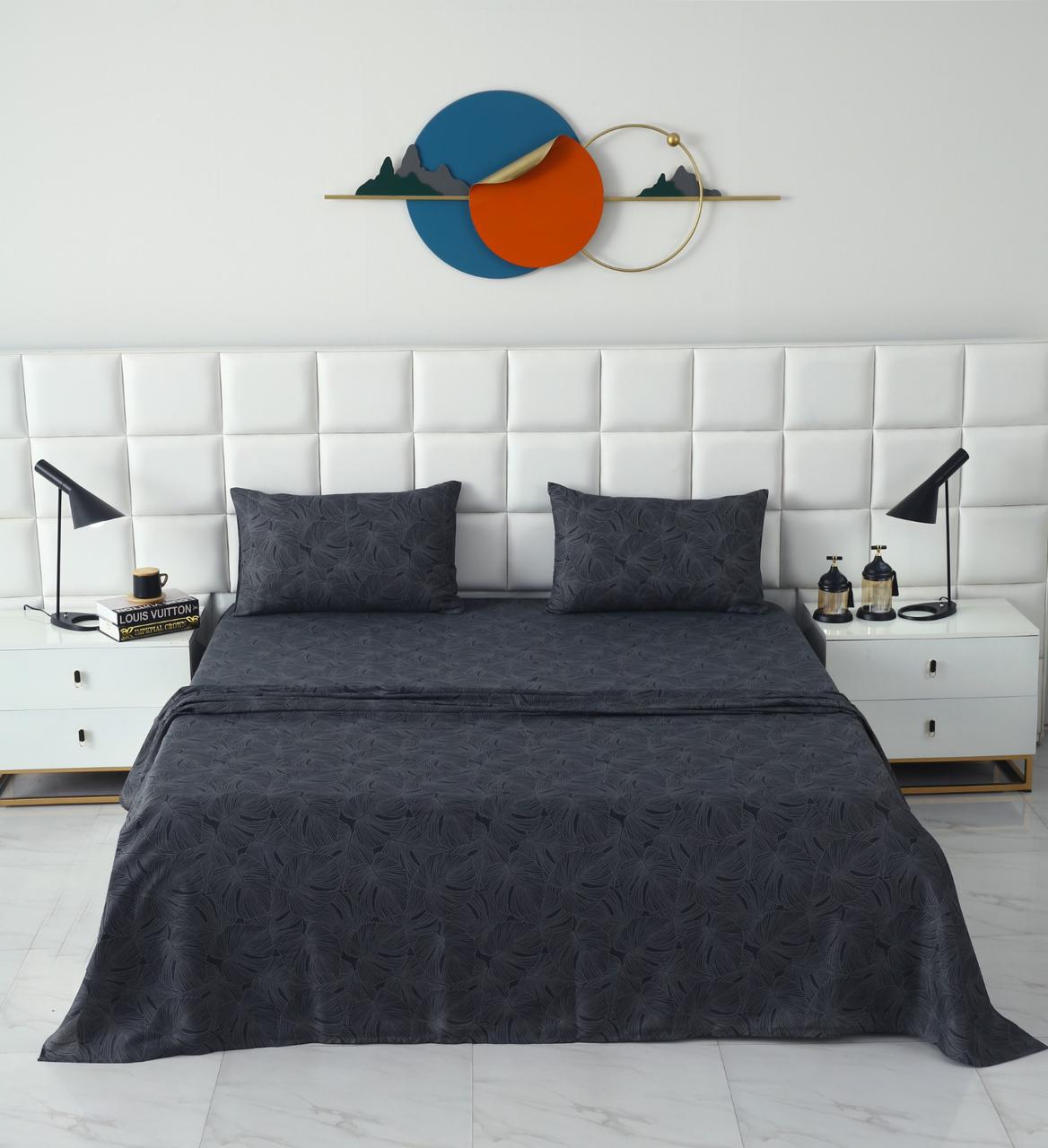 3 PCs Double Bed Sheet-Ash Grey Bed Sheets Apricot