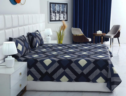 3 PCs Double Bed Sheet-Black Art Bed Sheets Apricot