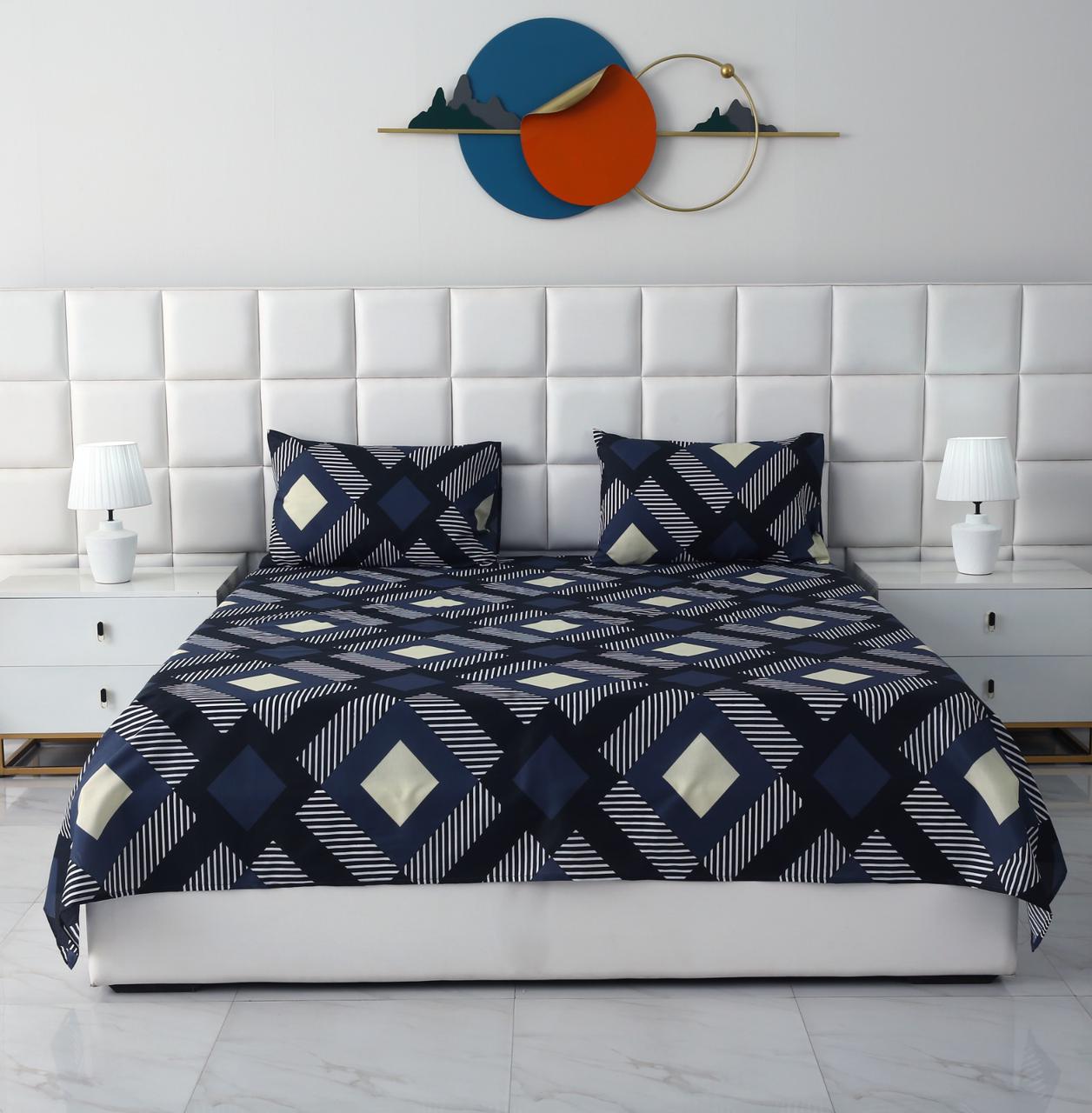 3 PCs Double Bed Sheet-Black Art Bed Sheets Apricot