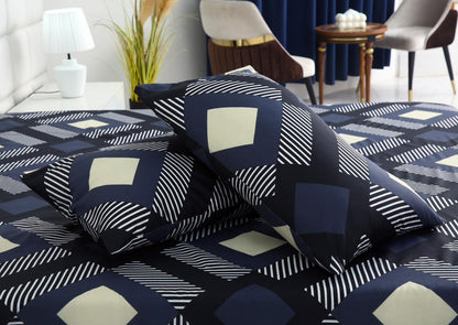 3 PCs Double Bed Sheet-Black Art Bed Sheets Apricot