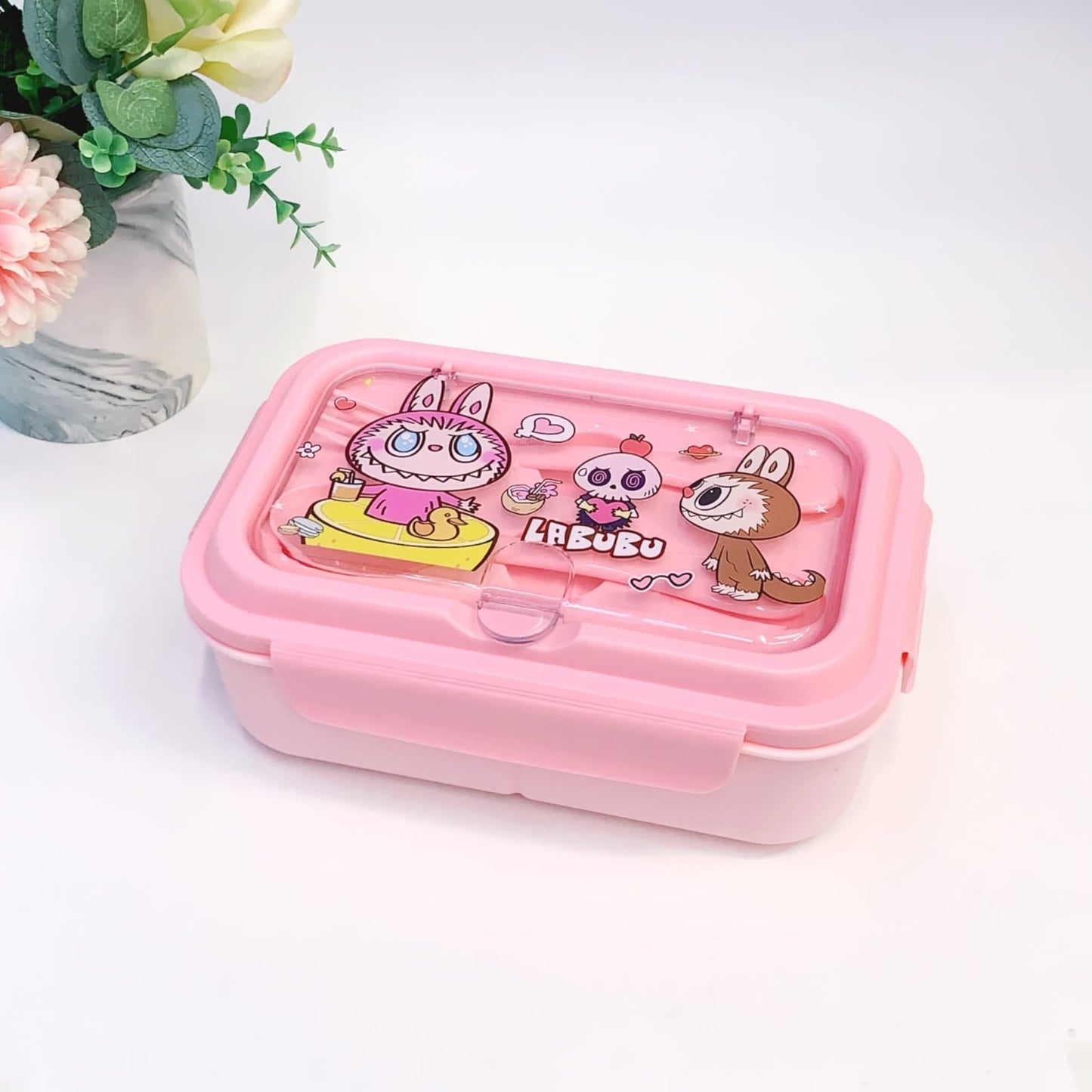 Cute Lunch Carrier with Secure 2-Point Locking Lid (SA2510-054)Labubu Pink Apricot