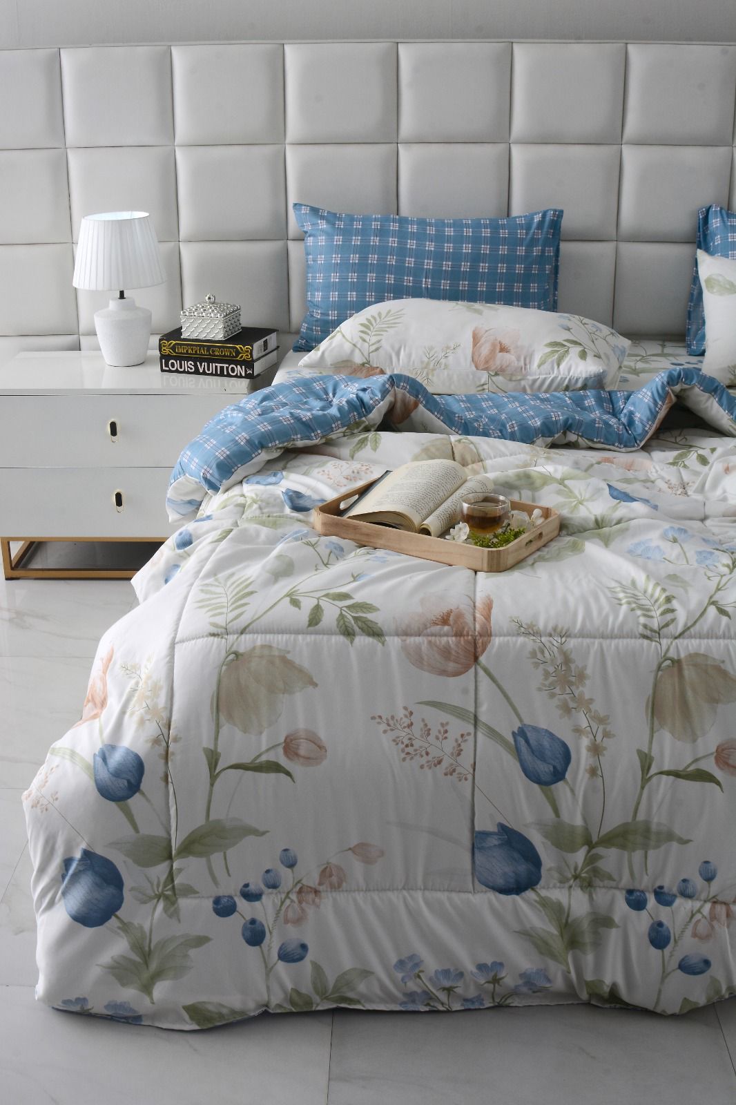 6 PCs Summer Comforter Set-Water Lily Bed Spread Apricot