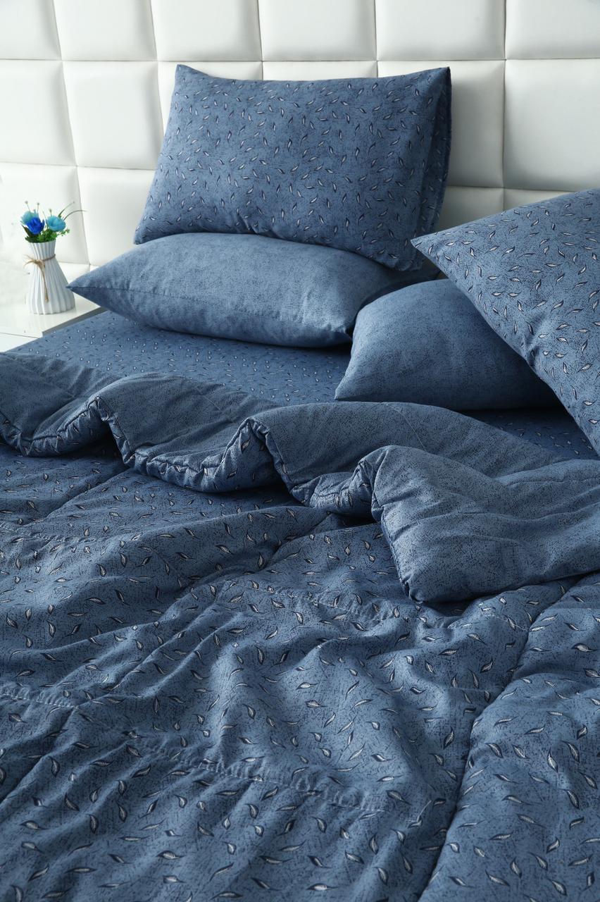 6 PCs Summer Comforter Set-Blue Feathers Bed Spread Apricot