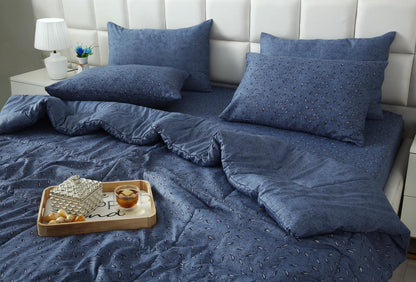 6 PCs Summer Comforter Set-Blue Feathers Bed Spread Apricot