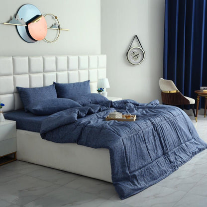 6 PCs Summer Comforter Set-Blue Feathers Bed Spread Apricot