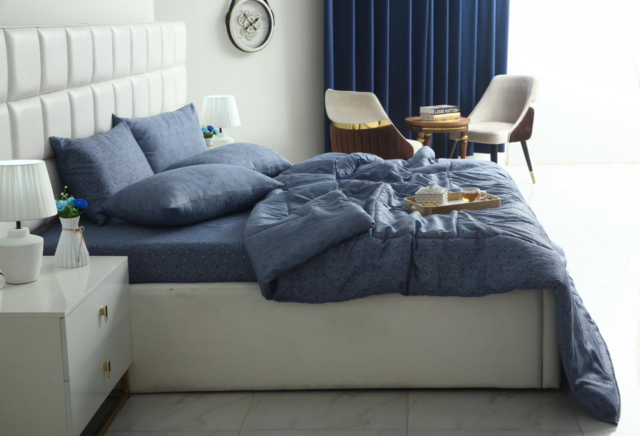 6 PCs Summer Comforter Set-Blue Feathers Bed Spread Apricot