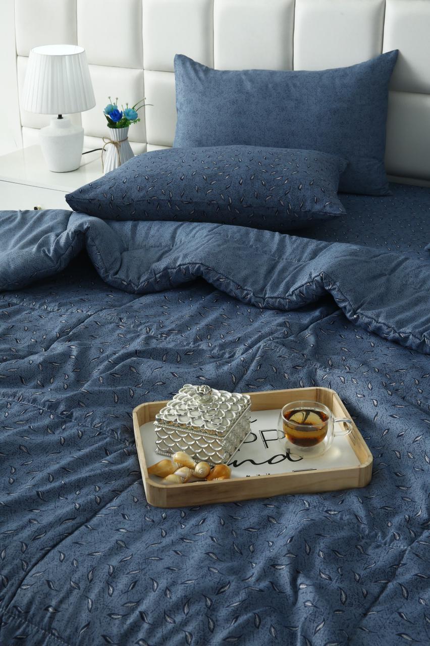 6 PCs Summer Comforter Set-Blue Feathers Bed Spread Apricot