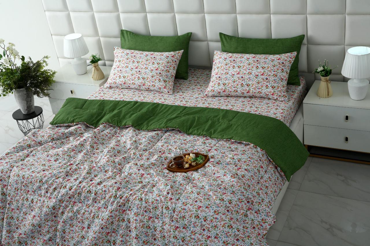 6 PCs Summer Comforter Set-Green Hellebore Bed Spread Apricot