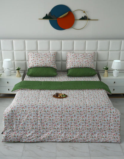 6 PCs Summer Comforter Set-Green Hellebore Bed Spread Apricot