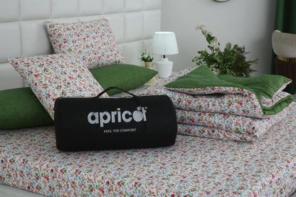 6 PCs Summer Comforter Set-Green Hellebore Bed Spread Apricot