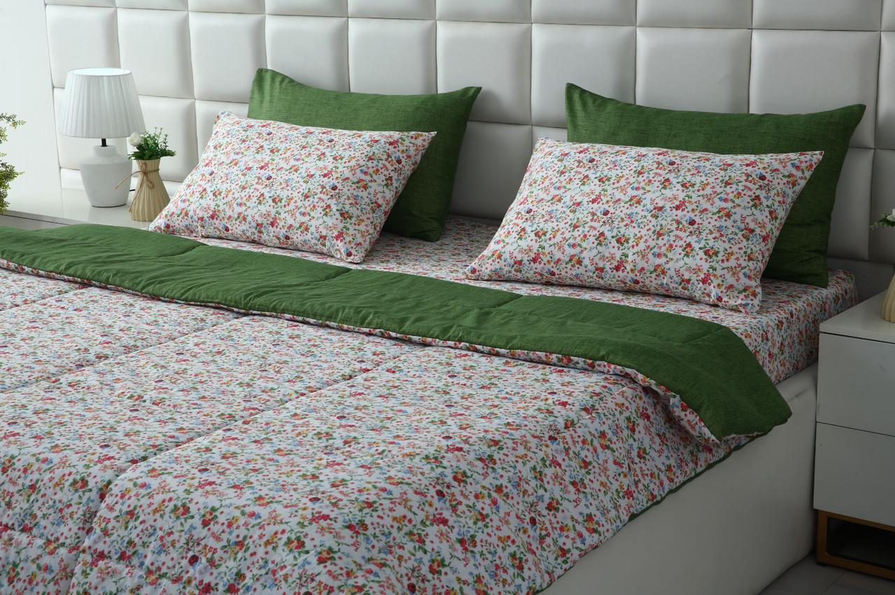 6 PCs Summer Comforter Set-Green Hellebore Bed Spread Apricot