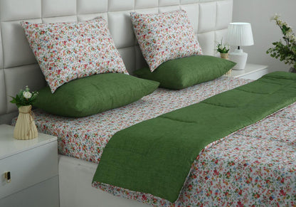 6 PCs Summer Comforter Set-Green Hellebore Bed Spread Apricot
