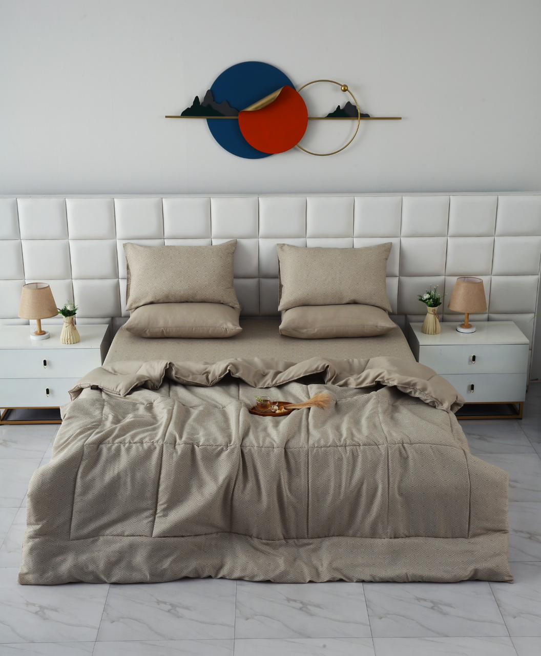 6 PCs Summer Comforter Set-Opus Bed Spread Apricot