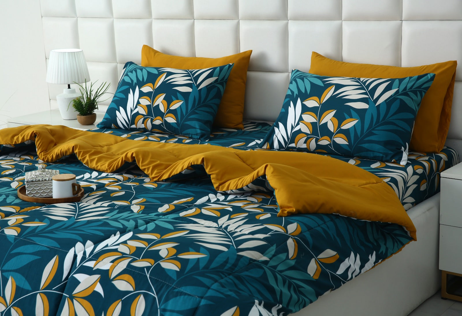 6 PCs Summer Comforter Set-Tropicals Bed Spread Apricot