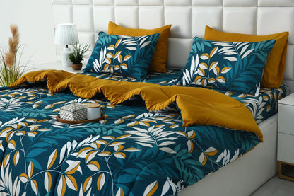 6 PCs Summer Comforter Set-Tropicals Bed Spread Apricot