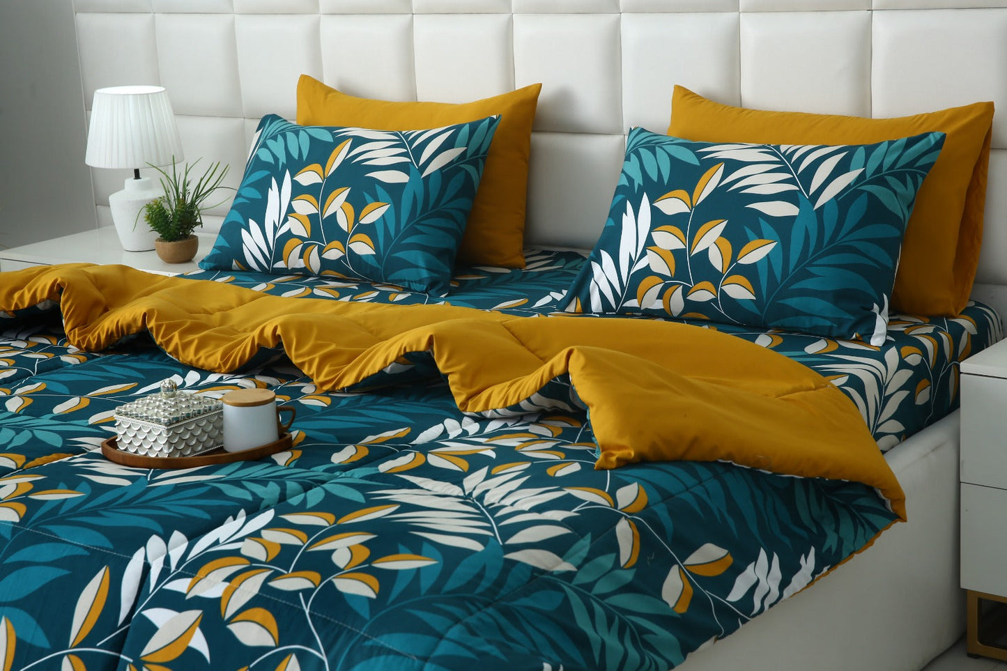 6 PCs Summer Comforter Set-Tropicals Bed Spread Apricot