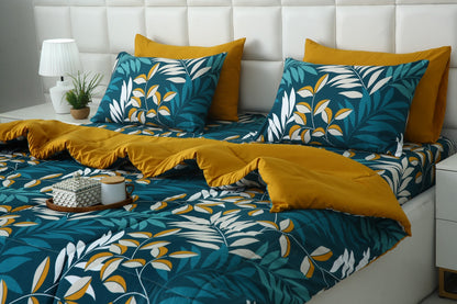 6 PCs Summer Comforter Set-Tropicals Bed Spread Apricot