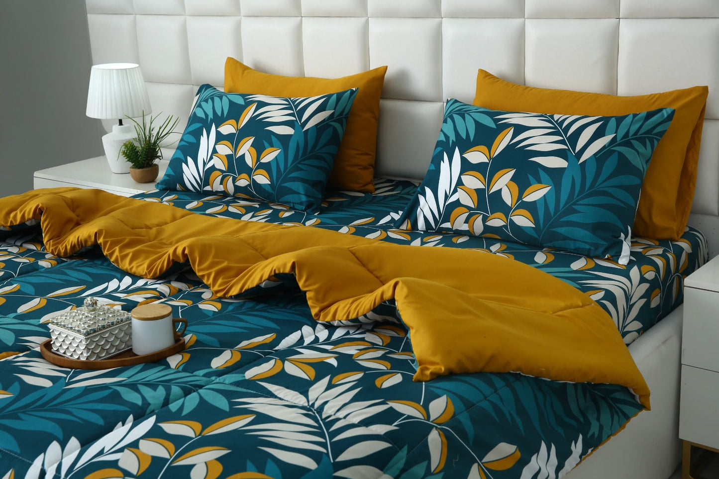 6 PCs Summer Comforter Set-Tropicals Bed Spread Apricot
