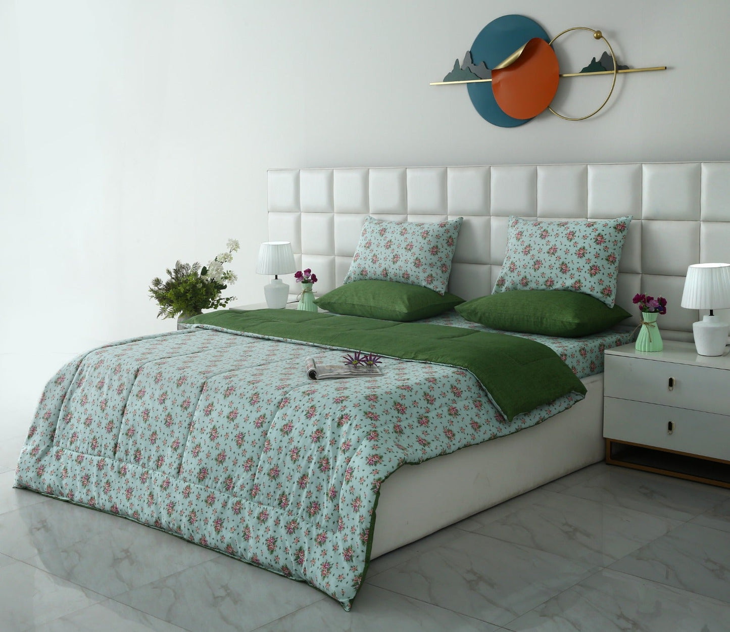 6 PCs Summer Comforter Set-Verdant Bed Spread Apricot