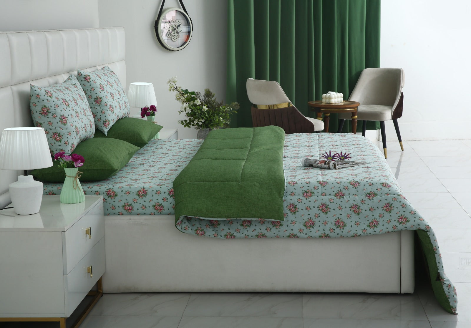 6 PCs Summer Comforter Set-Verdant Bed Spread Apricot