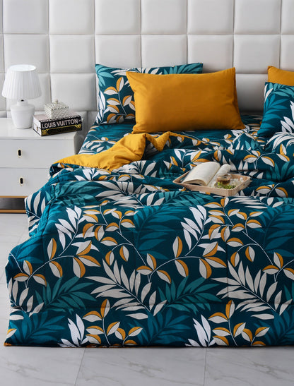 6 PCs Summer Comforter Set-Tropicals Bed Spread Apricot