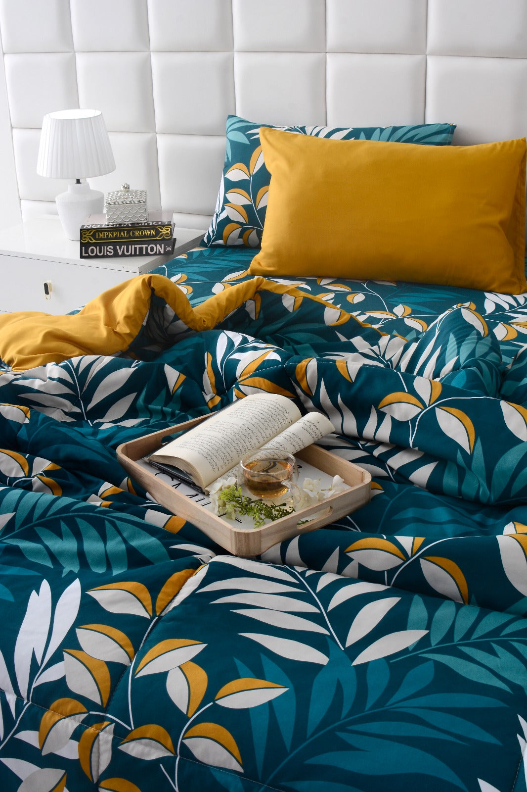 6 PCs Summer Comforter Set-Tropicals Bed Spread Apricot