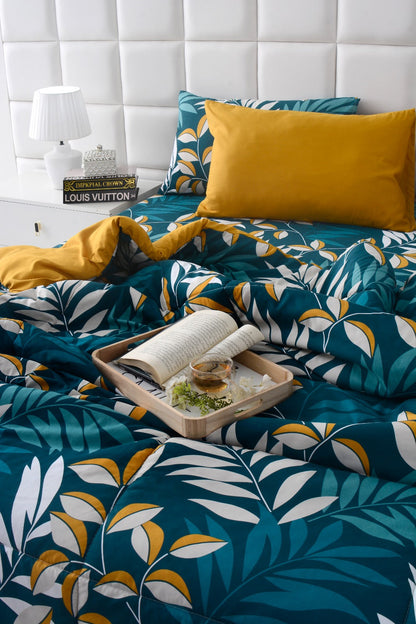 6 PCs Summer Comforter Set-Tropicals Bed Spread Apricot