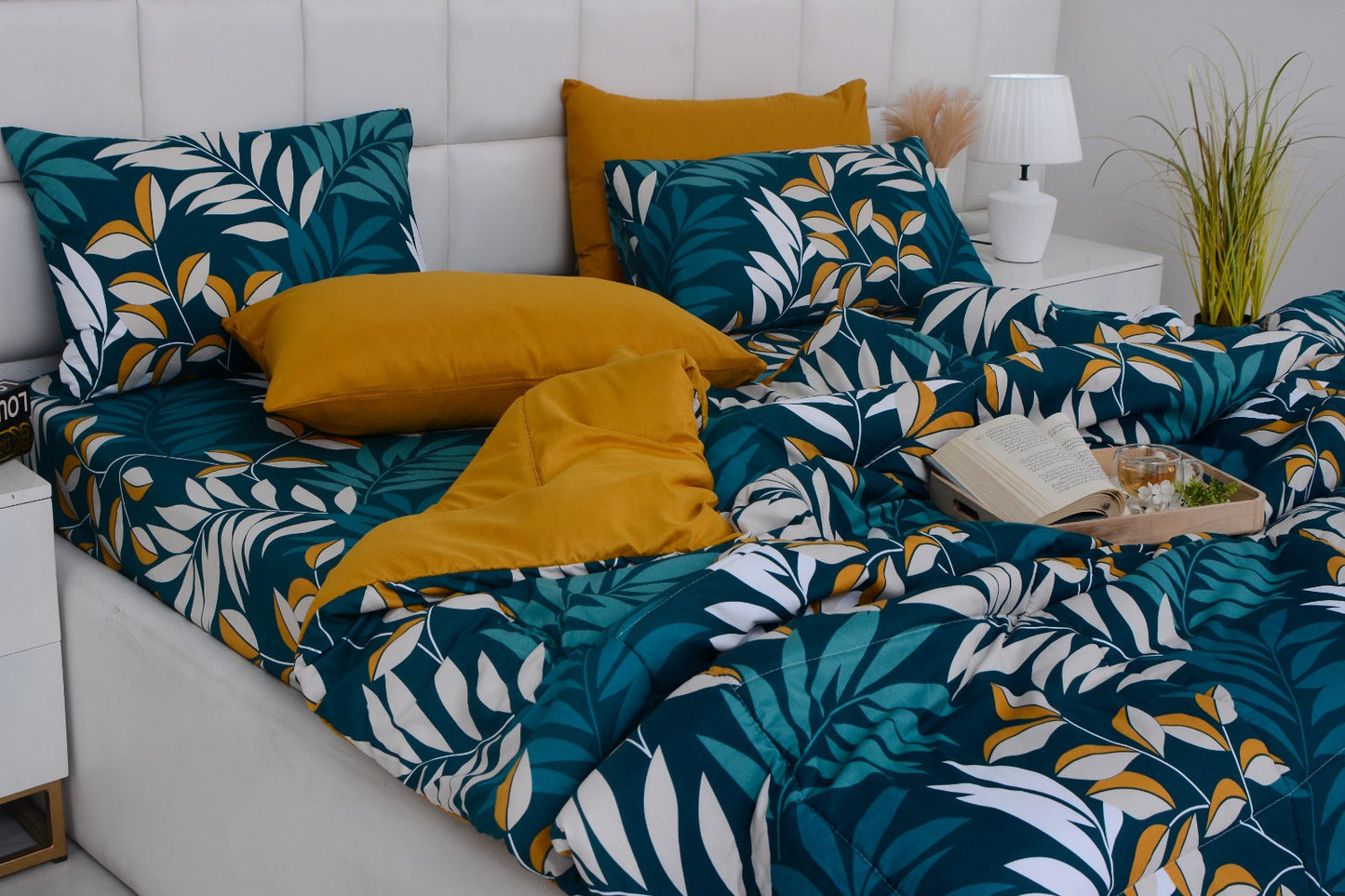 6 PCs Summer Comforter Set-Tropicals Bed Spread Apricot
