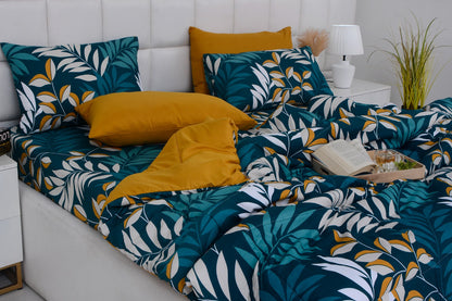 6 PCs Summer Comforter Set-Tropicals Bed Spread Apricot