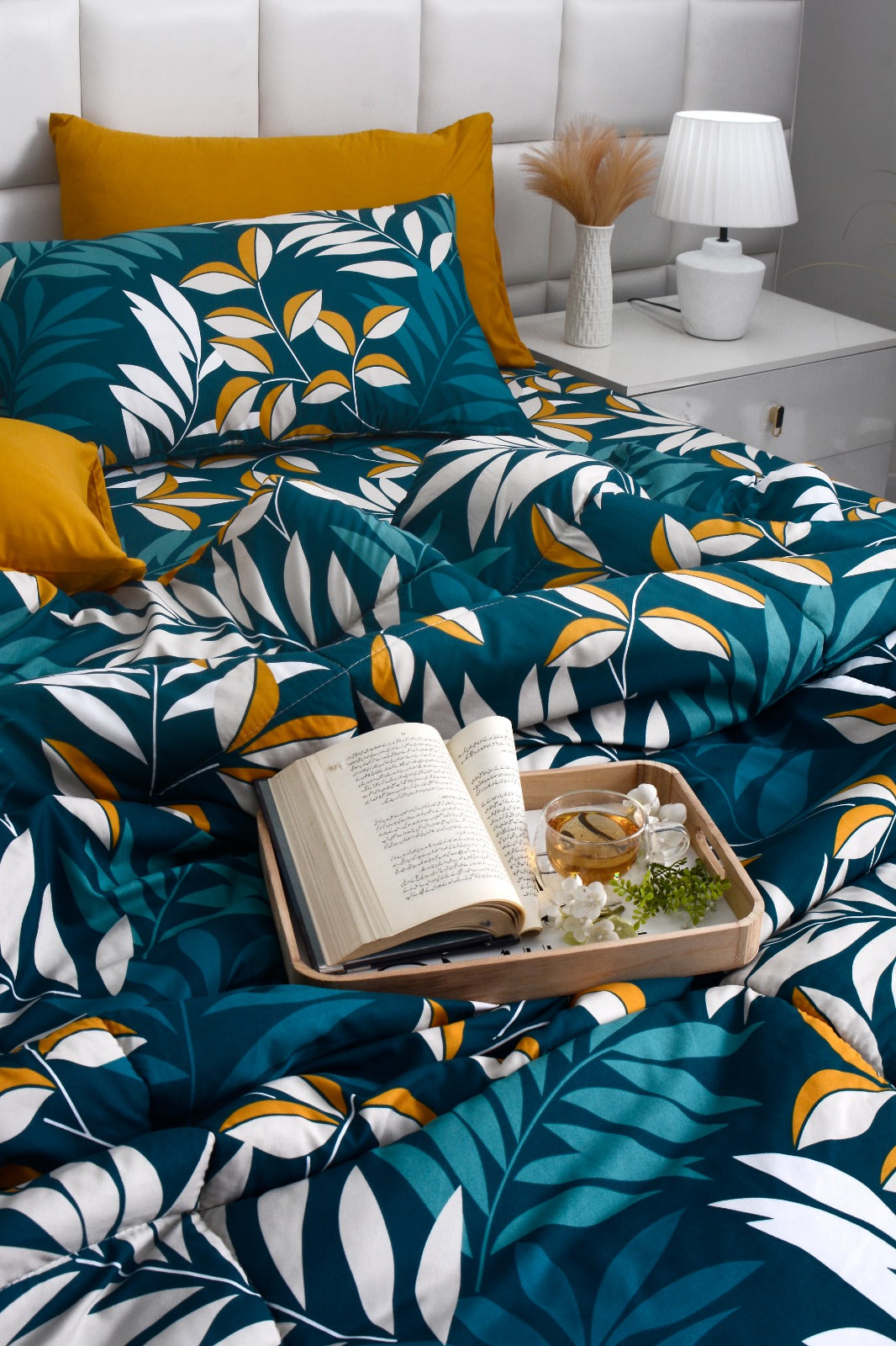 6 PCs Summer Comforter Set-Tropicals Bed Spread Apricot