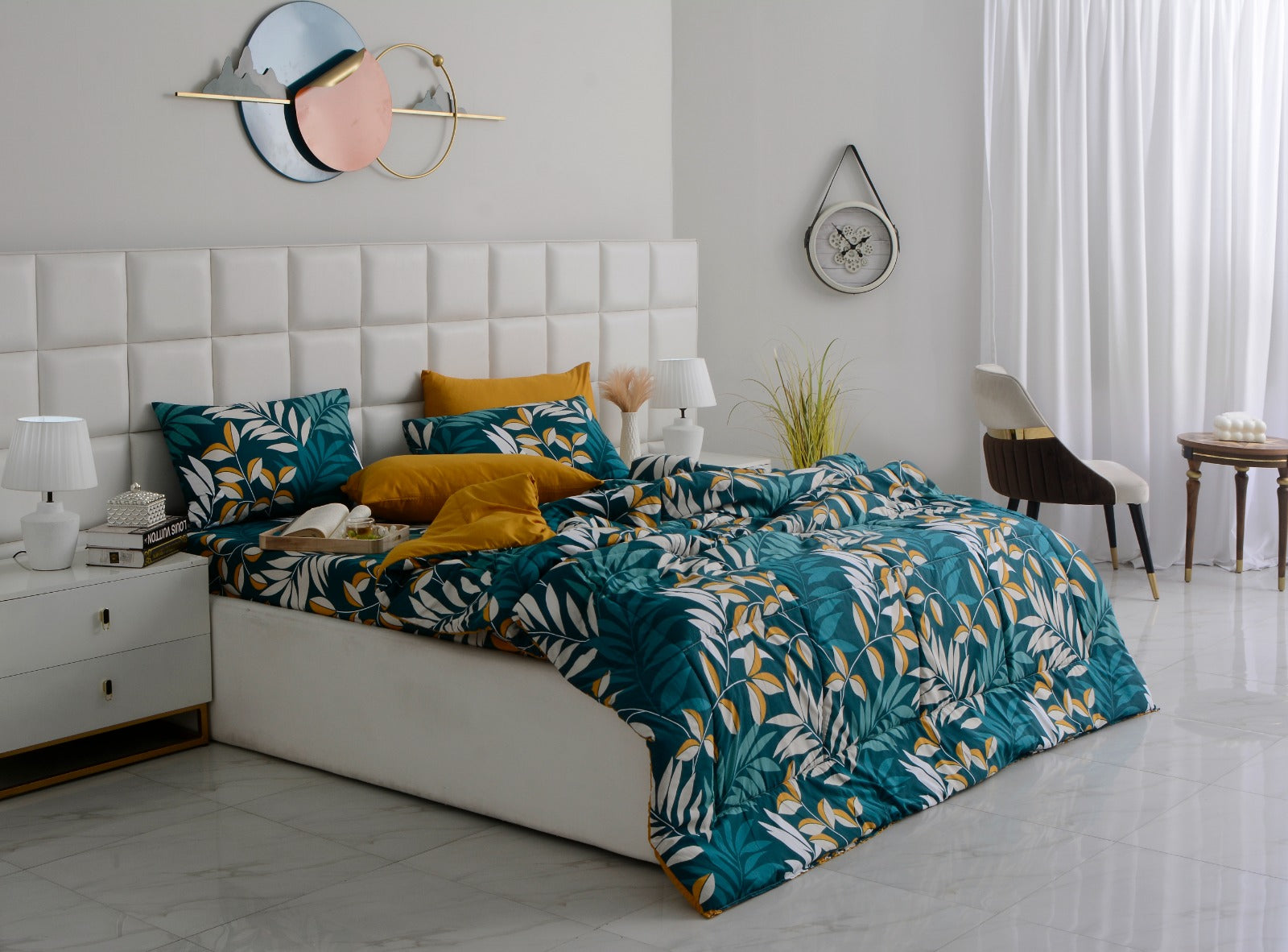 6 PCs Summer Comforter Set-Tropicals Bed Spread Apricot