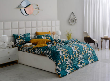 6 PCs Summer Comforter Set-Tropicals Bed Spread Apricot