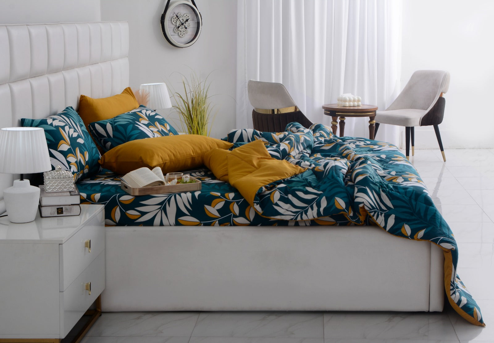 6 PCs Summer Comforter Set-Tropicals Bed Spread Apricot