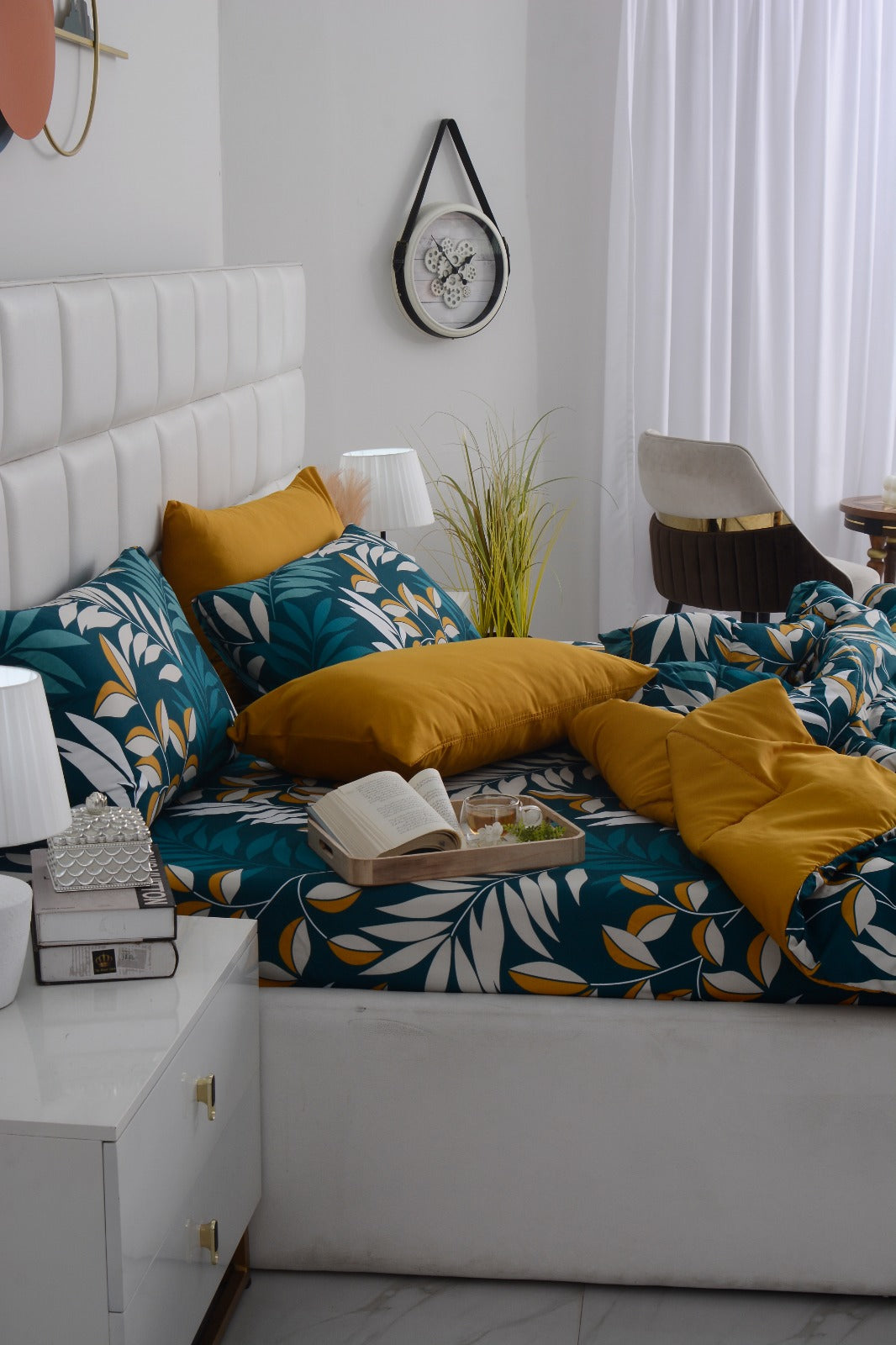 6 PCs Summer Comforter Set-Tropicals Bed Spread Apricot