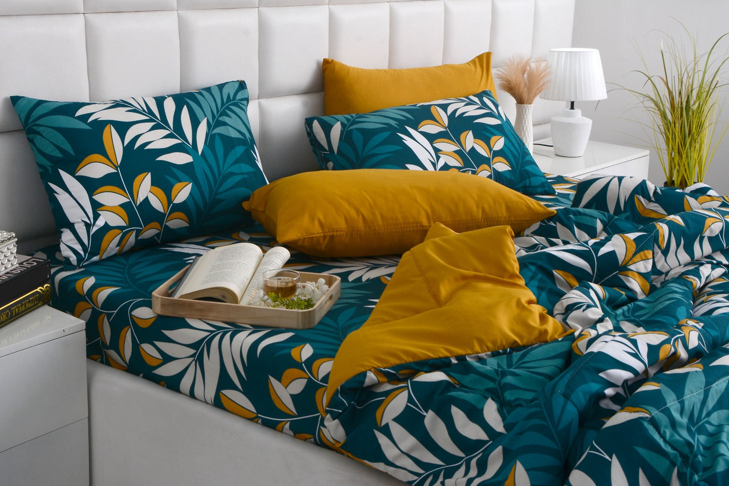 6 PCs Summer Comforter Set-Tropicals Bed Spread Apricot