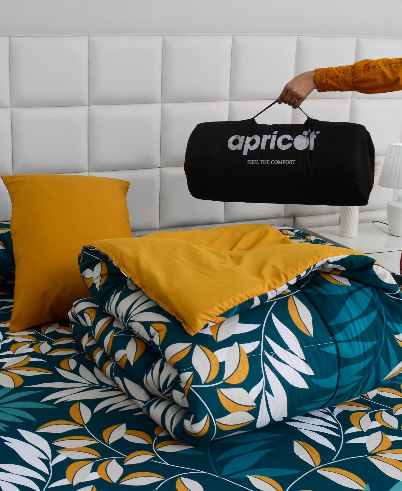 6 PCs Summer Comforter Set-Tropicals Bed Spread Apricot