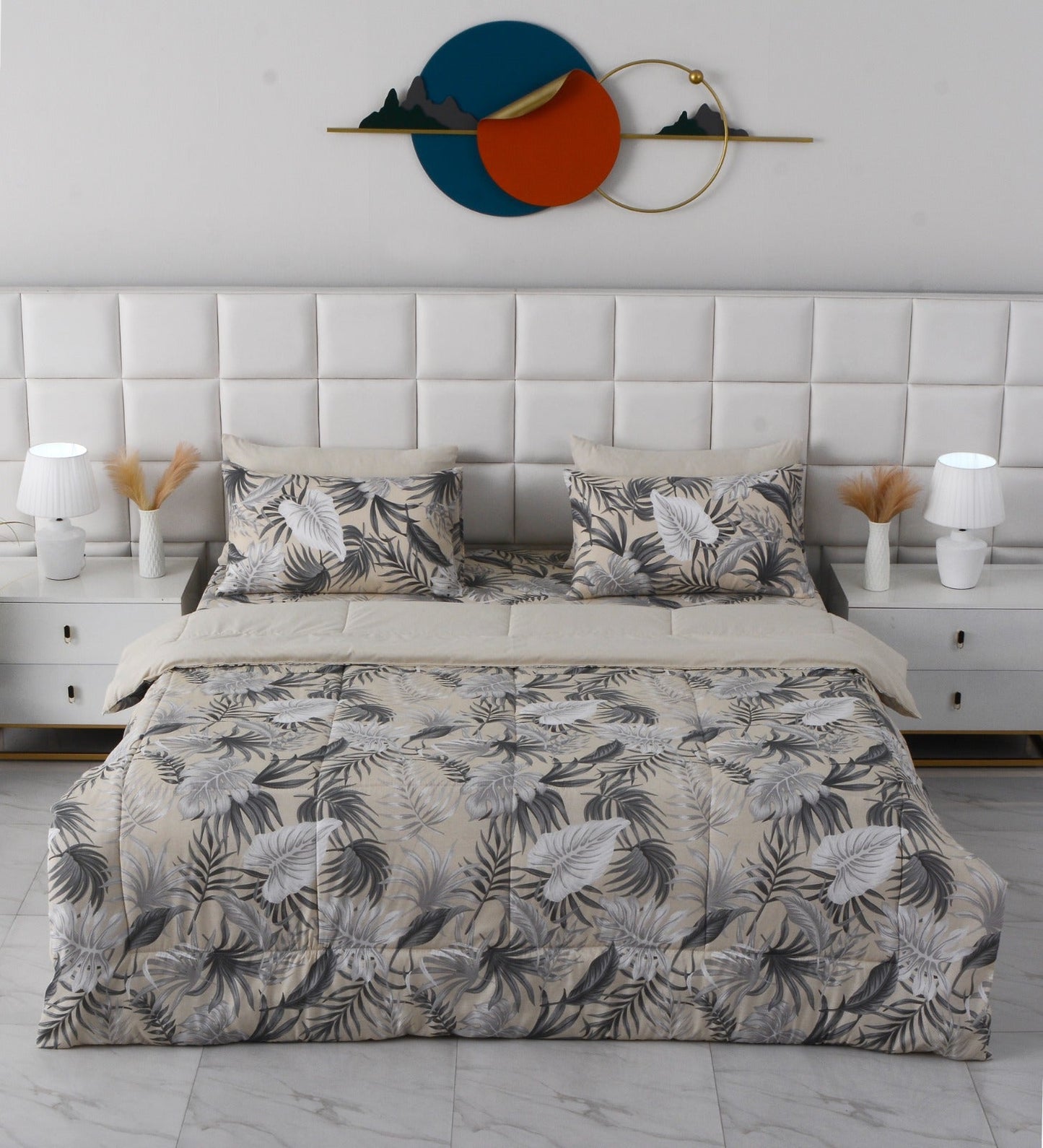 6 PCs Summer Comforter Set-Hawaii Bed Spread Apricot