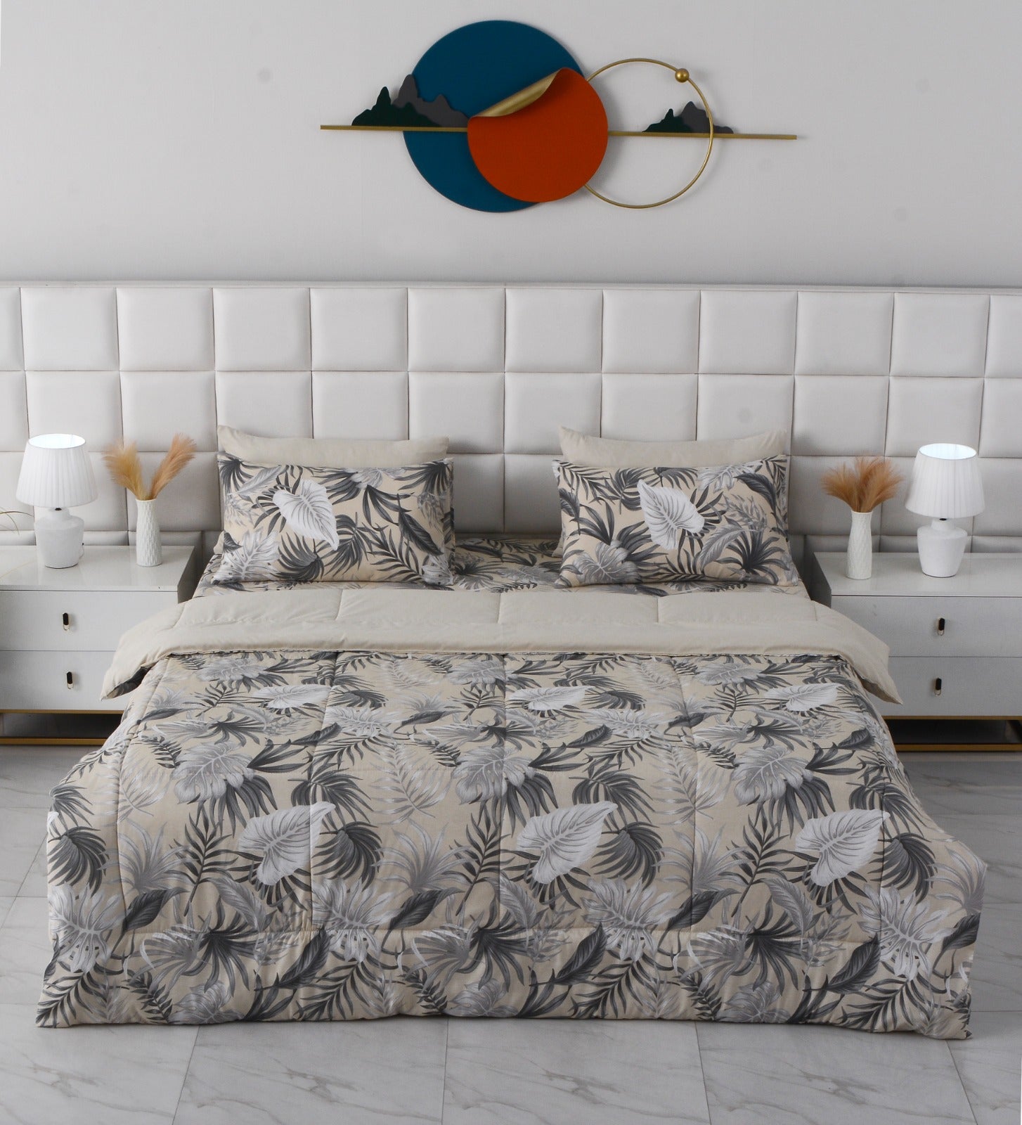 6 PCs Summer Comforter Set-Hawaii Bed Spread Apricot