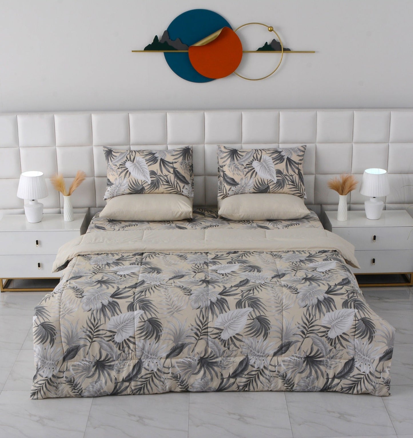6 PCs Summer Comforter Set-Hawaii Bed Spread Apricot