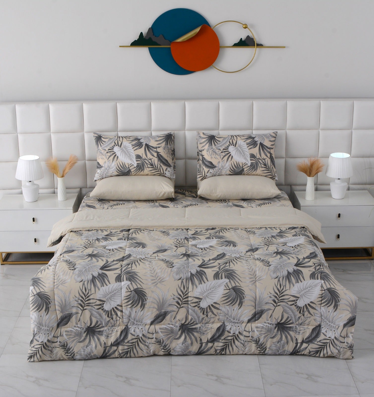 6 PCs Summer Comforter Set-Hawaii Bed Spread Apricot