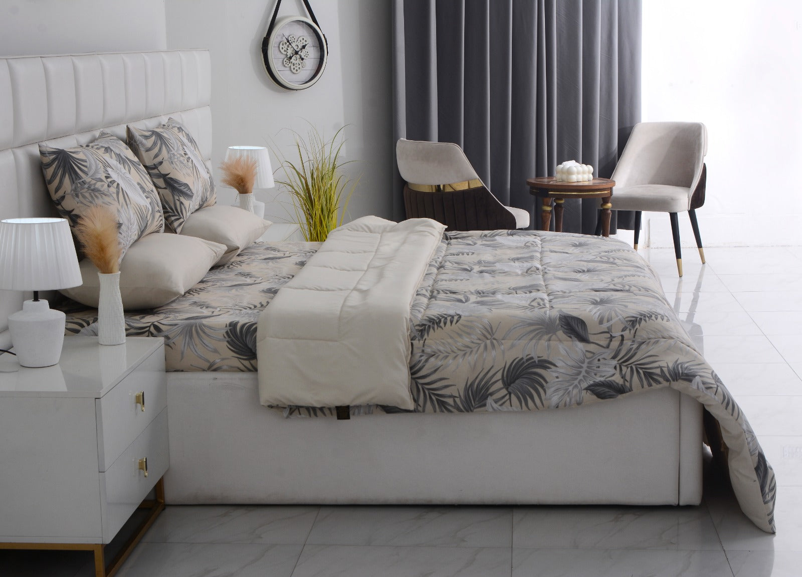 6 PCs Summer Comforter Set-Hawaii Bed Spread Apricot