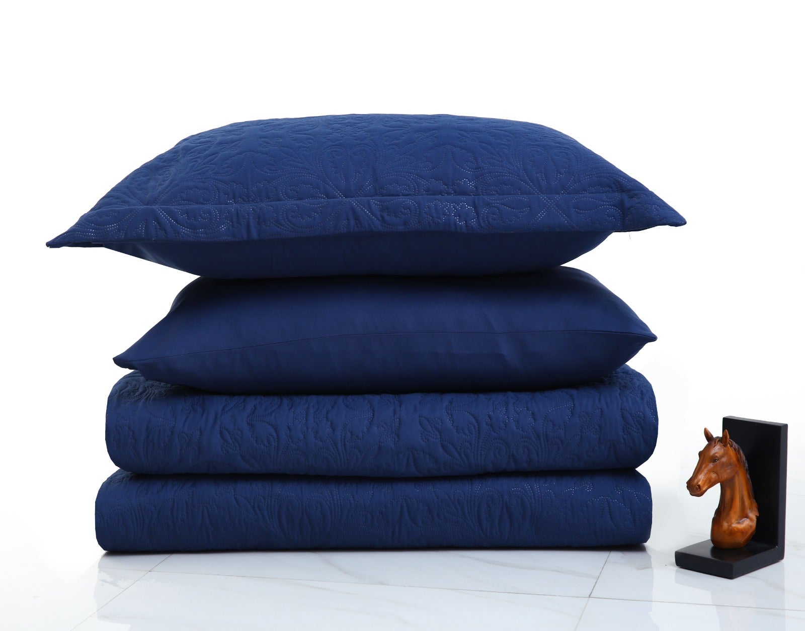 6 PCs Luxury Bed Spread Set-Navy Blue Bed Spread Apricot