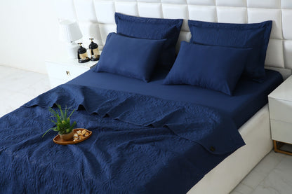 6 PCs Luxury Bed Spread Set-Navy Blue Bed Spread Apricot