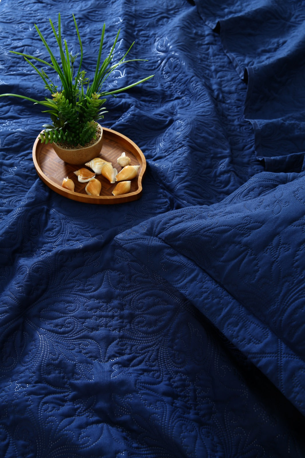 6 PCs Luxury Bed Spread Set-Navy Blue Bed Spread Apricot