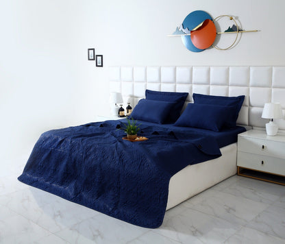 6 PCs Luxury Bed Spread Set-Navy Blue Bed Spread Apricot