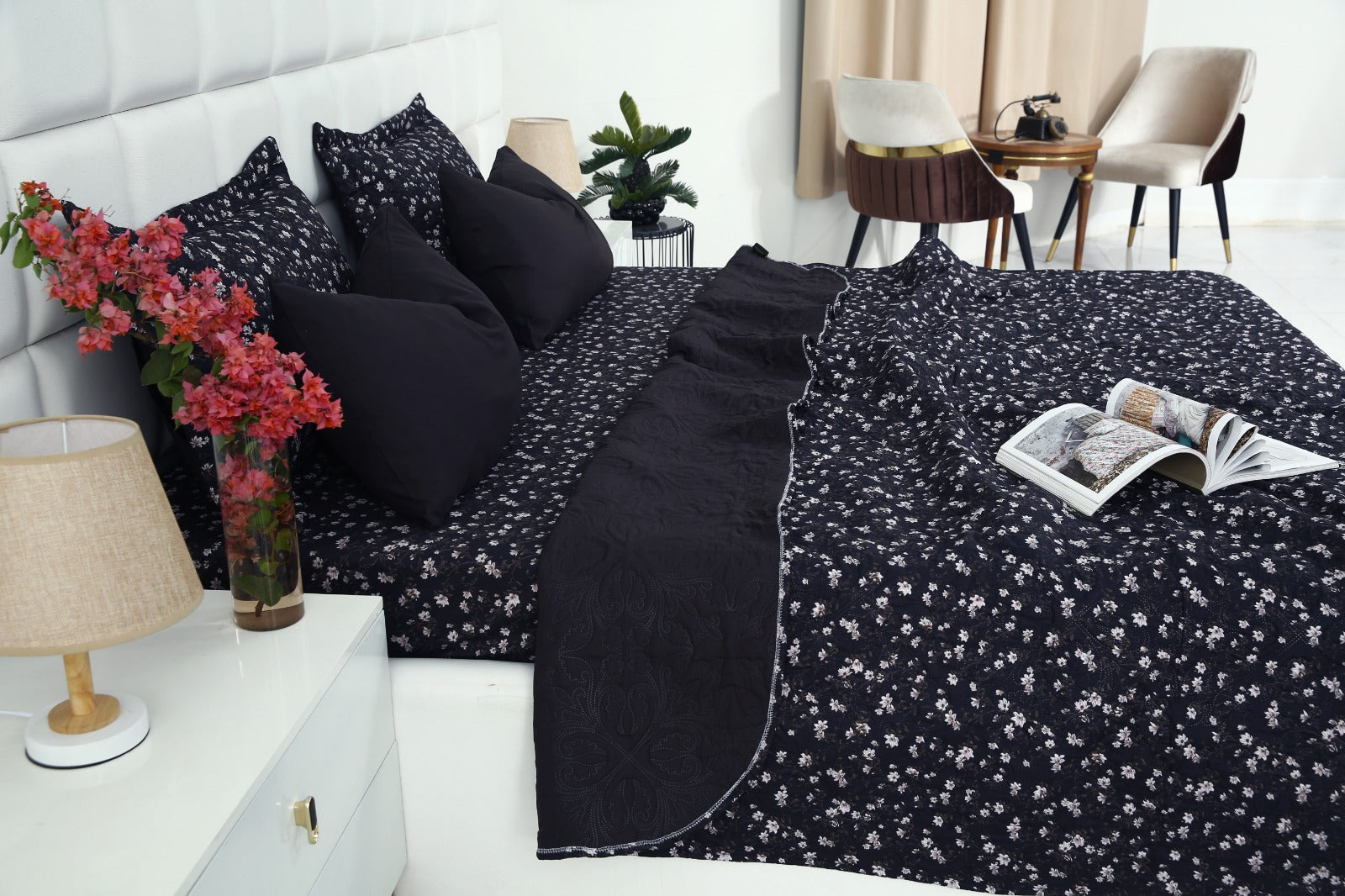 6 PCs Luxury Bed Spread Set-White Jazmin Bed Spread Apricot