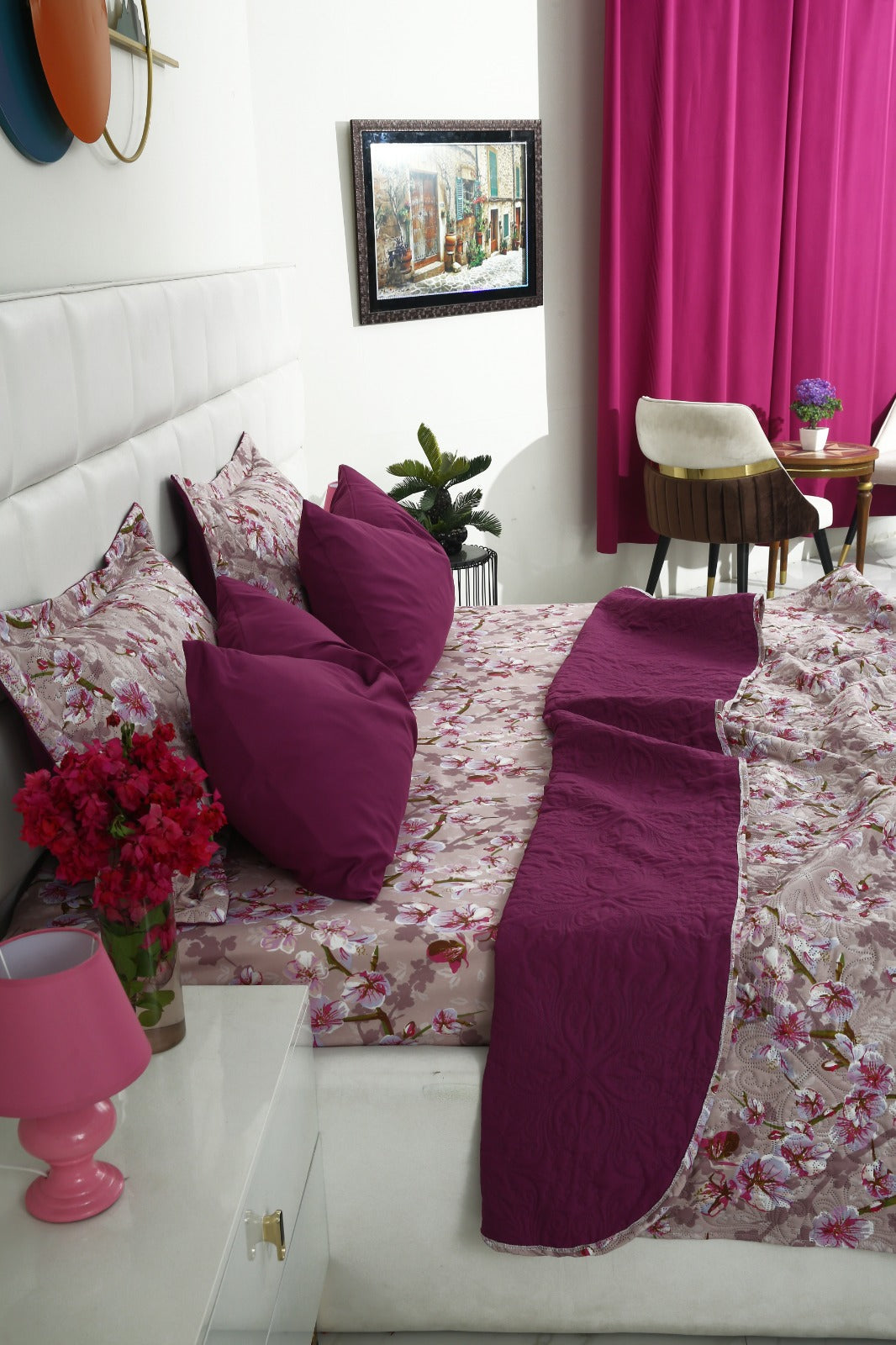 6 PCs Luxury Bed Spread Set-Bloom Bliss Bed Spread Apricot